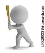 3d, קטן, אנשים, -, בייסבול