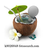 3d, קטן, אנשים, -, לוקח, a, אמבט, קוקוס