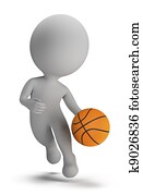 3d, קטן, אנשים, -, שחקן של כדור הסל