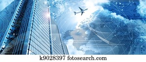 business, futuriste, gratte-ciel, bannière