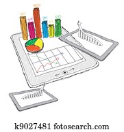 sketch computer tablet showing a spreadsheet with charts