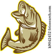 largemouth, pez, saltar, retro