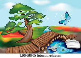 Wooden Bridge in Zen Landscape Wooden Bridge in Zen Landscape