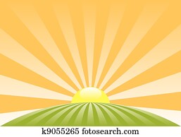vector abstract rural landscape with rising sun vector abstract rural landscape with rising sun