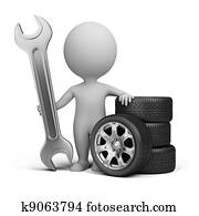3d small people - car mechanic 3d small people - car mechanic