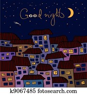 noturna, paisagem, de, predios, cidade, com, lua noturna, paisagem, de, predios, cidade, com, lua