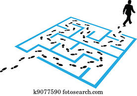 Business man path footprints solution puzzle Business man path footprints solution puzzle