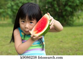 heureux, enfant, à, pastèque