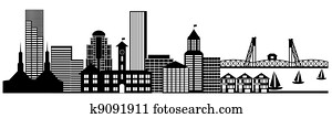 Portland City Skyline Panorama Clip Art Portland City Skyline Panorama Clip Art