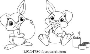 bunny påske, coloring, side