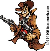 Cowboy Cartoon Mascot Aiming Guns Cowboy Cartoon Mascot Aiming Guns