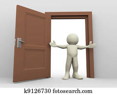 3d, hombre, y, puerta abierta