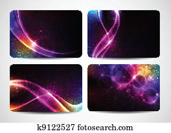 colorido, tarjetas comerciales, con, magia, luz, y, colores brillantes