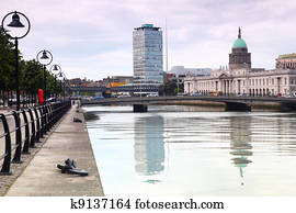 bridges near customs building, quay of river Liffey in Dublin, Ireland