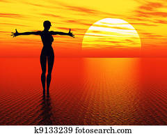 Praying woman reaching for the sun