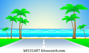 road and a tropical landscape road and a tropical landscape