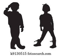 silhouette, heureux, enfants