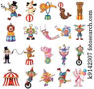 cartoon happy circus show icons collection cartoon happy circus show icons collection