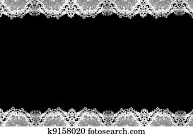 白 レース パターン 隔離された 上に A デリケートである ボーダー に対して 黒 バックグラウンド イラスト K Fotosearch