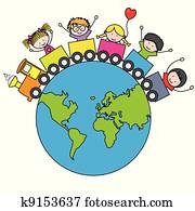 enfants, voyager, par, train