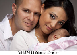 Mixed Race Young Family with Newborn Baby