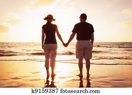 ältere paare, genießen, sonnenuntergang, strand