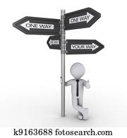 feliz, hombre de negocios, debajo, cuatro, señales