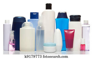 Collection of bottles of health and beauty products Collection of bottles of health and beauty products