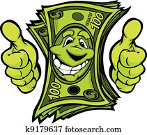 dinero, con, manos, dar, pulgares arriba, gesto, caricatura, vector, illustr
