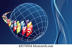 Global mobile phone apps icons arround the world Global mobile phone apps icons arround the world