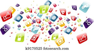 Global mobile phone apps icons splash Global mobile phone apps icons splash