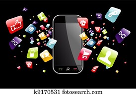 Global smartphone apps icons splash Global smartphone apps icons splash