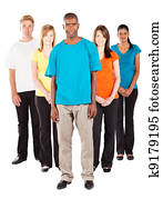 group of young diverse people on white