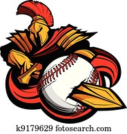 spartan, בייסבול, קמיע, גוף, עם, חרב, ו, כדור, וקטור, ילאסטרה