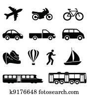 Transportation icons in black Transportation icons in black