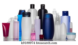 Collection of bottles of health and beauty products Collection of bottles of health and beauty products