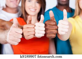 group of multiracial friends thumbs up group of multiracial friends thumbs up