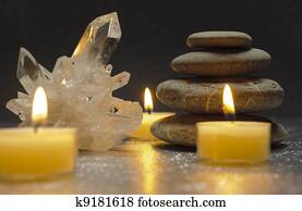 quartz crystal and zen stones with candles quartz crystal and zen stones with candles