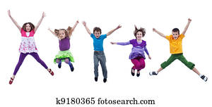 שמח, ילדים, לקפוץ, גבוה, -, הפרד