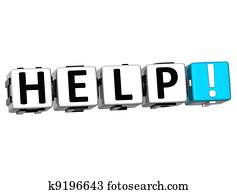 3d, helpen, blok, tekst, op wit