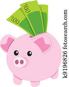 Piggy Bank and Notes