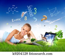 School girl and education objects and symbols