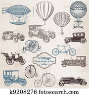 Vector Set: Vintage Transportation - collection of old-fashioned illustrations Vector Set: Vintage Transportation - collection of old-fashioned illustrations