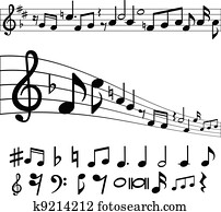 notas música, e, símbolos