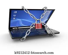 Pc security. Laptop with chain and lock Pc security. Laptop with chain and lock