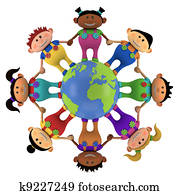 multiethnic, kinder, ungefähr, erdball