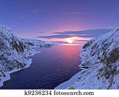 river among snow-bound mountains on sunset river among snow-bound mountains on sunset