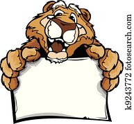 ציור היתולי, וקטור, דמות, של, a, שמח, חמוד, פומה, קמיע, להחזיק, חתום