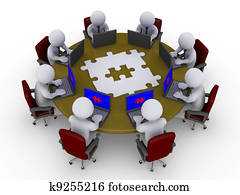 Businessmen around table searching for solution