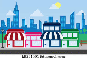Store Fronts and Skyline Buildings Store Fronts and Skyline Buildings